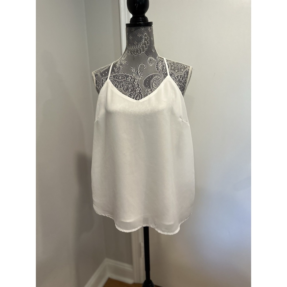 Olivia Grey Boho Halter Blouse Sz:L White Adjustable Spaghetti Strap Chiffon